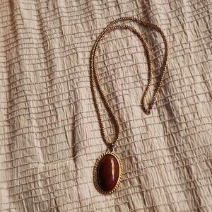 Monet Gold Necklace with Brown Pendant